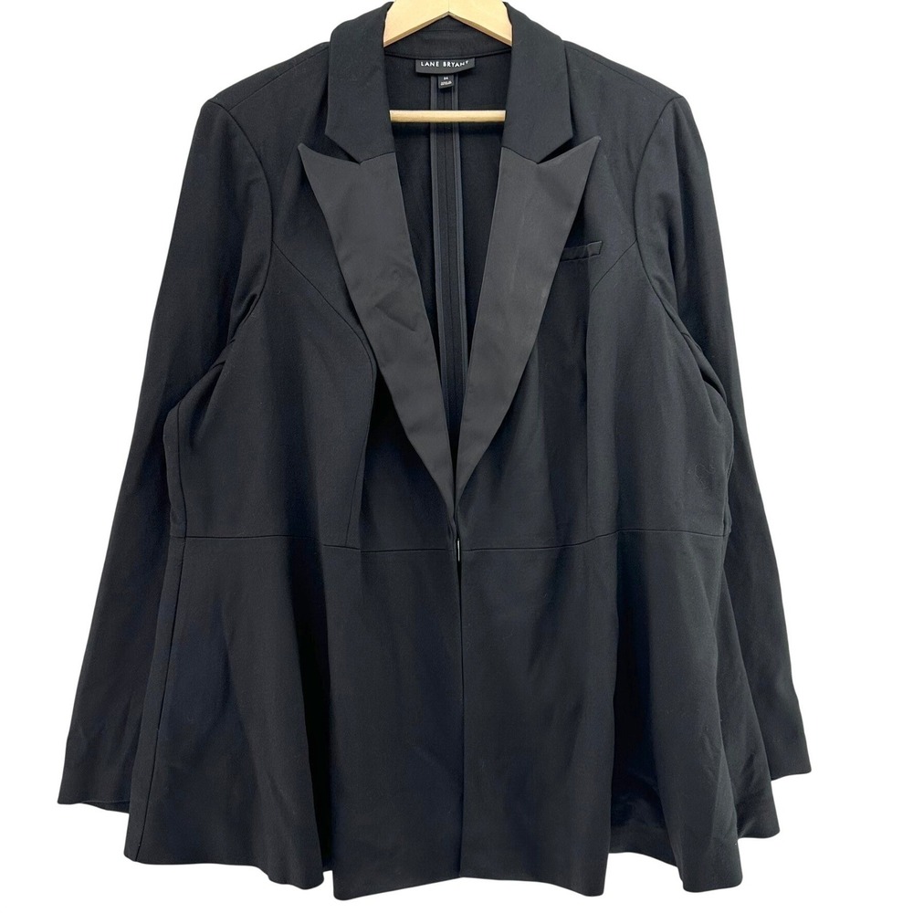 Lane Bryant Black Peplum Blazer Satin Lapel Tuxedo Jacket Plus SZ 24 (3X) Career